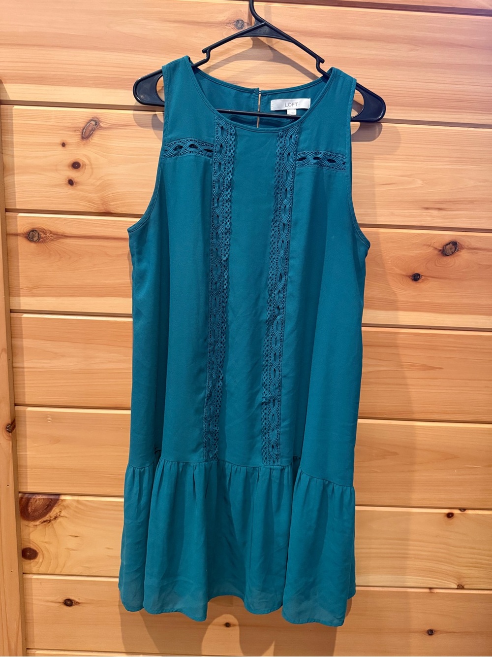 LOFT Teal Lace Trim Flounce Dress Size Large